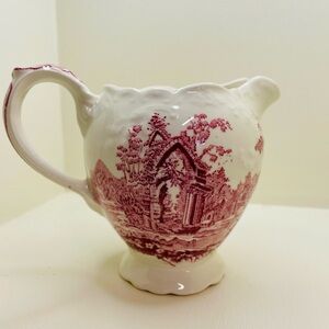 Elegant Cream and Red Ceramic Pitcher/ Taylor Smith & Taylor/ Vintage